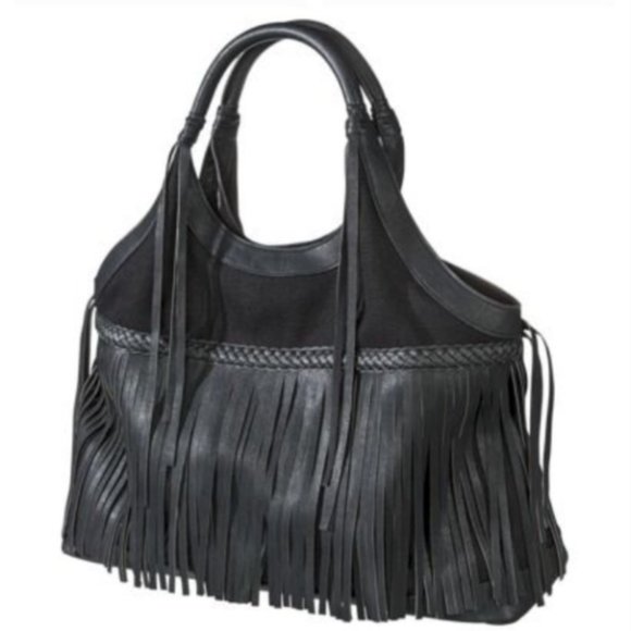 Target Handbags - Target Limited Edition Faux Leather Fringe Boho Hobo Tote Bag Black